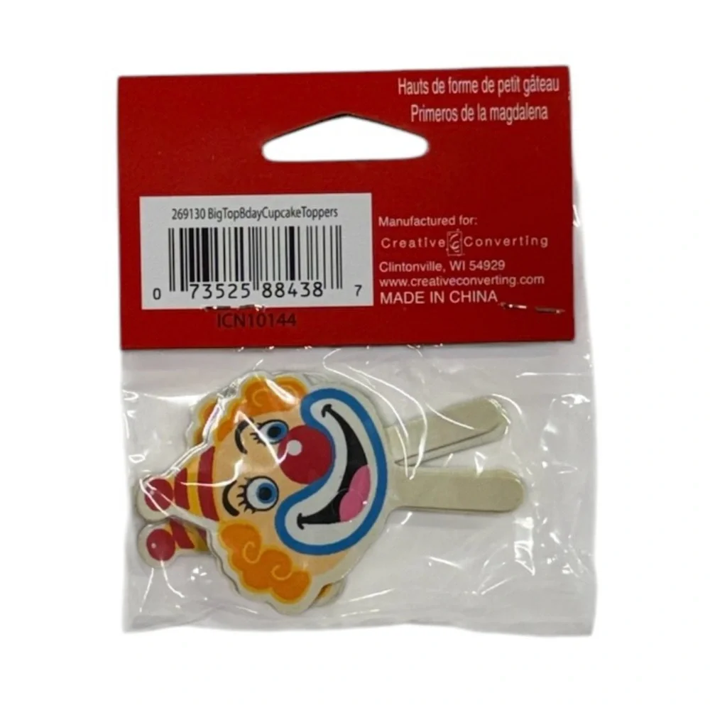 Creative Converting set of 12 clown themed cupcake toppers new in packaging!